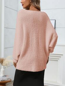 Plus Size Solid Color Batwing Sleeve Loose Pullover Sweater, For Winter