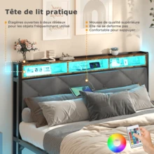 Letto sospeso 140x190 cm con struttura letto, letto volante con illuminazione a LED e porte USB, letto matrimoniale con contenitore, struttura letto in metallo, grigio