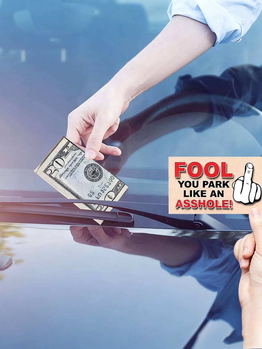 Prank Cards, Illegal Parking Prank Cards, Bad Parking Prank Cards, Look Like $50 Bills From A Distance, Leave Them Under The Driver'S Car Wipers, Use Them For Pranks On Illegal Parking Drivers, Halloween Prank Cards, Garage Illegal Parking Prank Cards. - 白色 - 查看 1