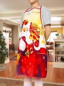 1PC Christmas Theme Polyester Tie Apron, Fashion Home Kitchen Home Wear, Kitchen Supplies, Unisex Kitchen Apron For Cooking, Baking, And Holiday Parties