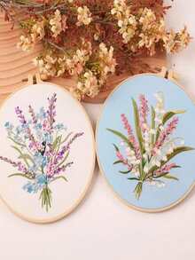 1 Set Beginner Embroidery Kit With Floral Pattern, Elegant Style Cross Stitch Embroidery Set For DIY Embroidery Enthusiasts, Includes Printed Fabric, Embroidery Thread, Embroidery Needle, English Instructional Chart, 20cm/7.9in Bamboo-Like Embroidery Hoop - Multicolor - View 6