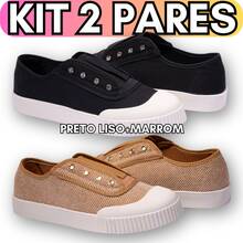 Kit 2 Tênis Feminino Casual Slip On Sem Cadarço Strass Sola Reta Várias Cores Bico Borracha Lançamento Premium Top - 269011-PTO LS + MRM - Visão 2