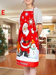 1PC Christmas Theme Polyester Tie Apron, Fashion Home Kitchen Home Wear, Kitchen Supplies, Unisex Kitchen Apron For Cooking, Baking, And Holiday Parties