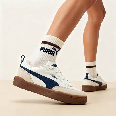 Puma 休闲鞋，低帮运动鞋，轻便耐用，男女通用，拼接皮革鞋面，耐磨复古街头校园运动休闲鞋，蓝色