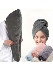 1 pieza - Pañuelo para el cabello de secado rápido para damas, gorro de baño absorbente, patrón de unicolor simple, artículo esencial para el hogar y el baño, material de fibra ultrafina, tejido de punto, fibra de poliéster