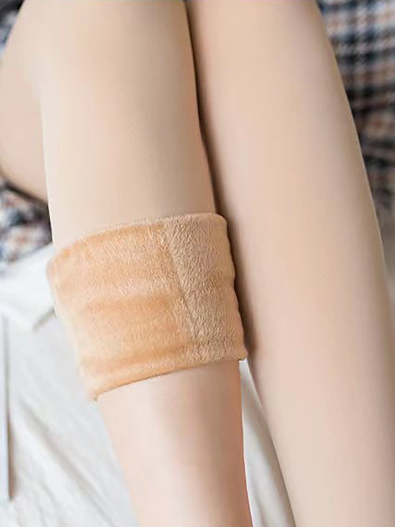 1双女士加厚保暖内衬紧身裤，秋冬季高腰加厚羊毛踩脚裤 - 米色 - 查看 1