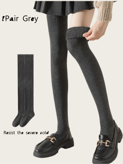1pair Women's Thickened Terry Knee Pad Over-The-Knee Socks, Suitable For Daily Winter Wear