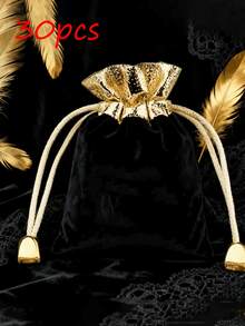 30pcs Customized Luxury Velvet Gift Bags With Engraved Logo/Text - Gold Drawstring Closure, Suitable For Christmas, Weddings, Birthdays - Gold/Black/Navy Blue/Red - Corporate Events And Gift Party Packaging