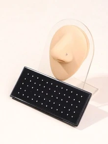 60pcs Personlized White Diamond Nose Stud, Stainless Steel Straight Rod & Inlaid Diamonds, Suitable For Both Men And Women - White - View 5