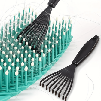 1/2pcs Mini Plastic Brush With Built-In Cleaner For Removing Hair And Cleaning Handle, Suitable For Beauty Tools And Home Accessories