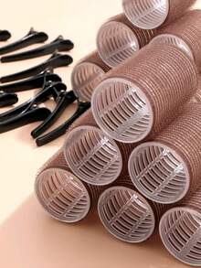 Set de 24 piezas/Rodillos de cabello de gran tamaño con pinzas, rizador autoadhesivo adecuado para cabello largo/medio/corto y flequillo, herramienta de rizado de cabello DIY (incluye 12 tubos de rodillo grandes + 12 pinzas), rizadores de cabello, rizos sin calor, rizador de cabello, productos y accesorios para el cabello para peluquería, salón de belleza, viajes, vuelta al colegio, vacaciones, accesorios para el cabello para mujeres - marrón - Ver 2