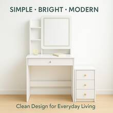 Compact Dressing Table With Right Sliding LED Mirror, Hidden Storage And Removable Chest Of Drawers, Bedside Table For Small Rooms Holiday Gift Ultimate Gift For Girls