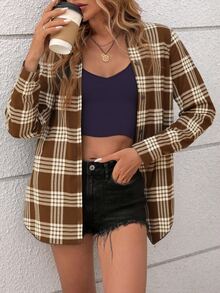 Descripción del Producto: Camisa Elegante de Cuadros para Mujer - Caqui oscuro - Ver 3