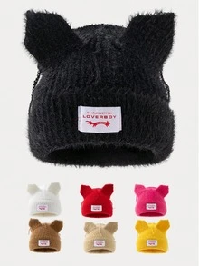 1pc Men's Unique Cat Ears Sewn Label Y2K Knit Beanie, Suitable For Autumn/Winter Warm Daily Wear Halloween Fall Outfit