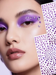 2 pezzi Gemme per il viso viola, glitter per il corpo, adesivi gioiello 3D, accessori per rave, trucco, strass, stile Y2K, gioielli per occhi e viso, per festival musicali e fai da te