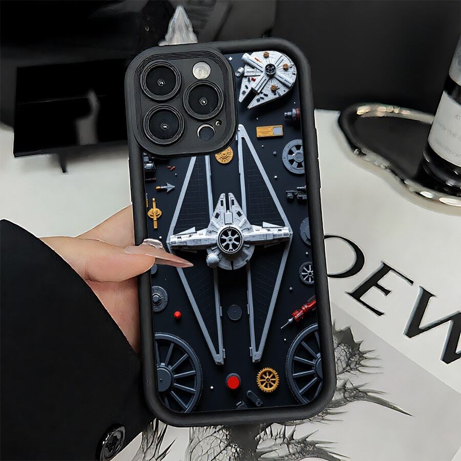 Suitable For IPhone X/XS/XS Max/XR | 11-17&Pro&Pro Max | 12-13 Mini | 14-17 Plus | 16E | 17 Air,Star - Wars Model Pattern,Full Body Protection Soft Silicone Phone Cover,Anti-Slip,Anti-Drop,Gift For Women Men Girls Boys - màu đen - Xem 1