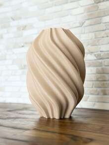 1 pièce Vase à fleurs en plastique moderne incurvé avec herbe de pampa artificielle, décoration minimaliste pour la maison, centre de table de mariage, salon, bureau, cadeau de pendaison de crémaillère, décoration de pièce, vase en verre à design torsadé gris