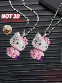 SANRIO 1件装2D项链 - 可爱粉色连衣裙搭配心形吊坠，日常或派对饰品，女孩生日/情人节礼物 - 官方配饰，时尚饰品，闪亮水钻，吊坠，可爱魅力，卡哇伊爱好者 - 彩色 - 查看 2