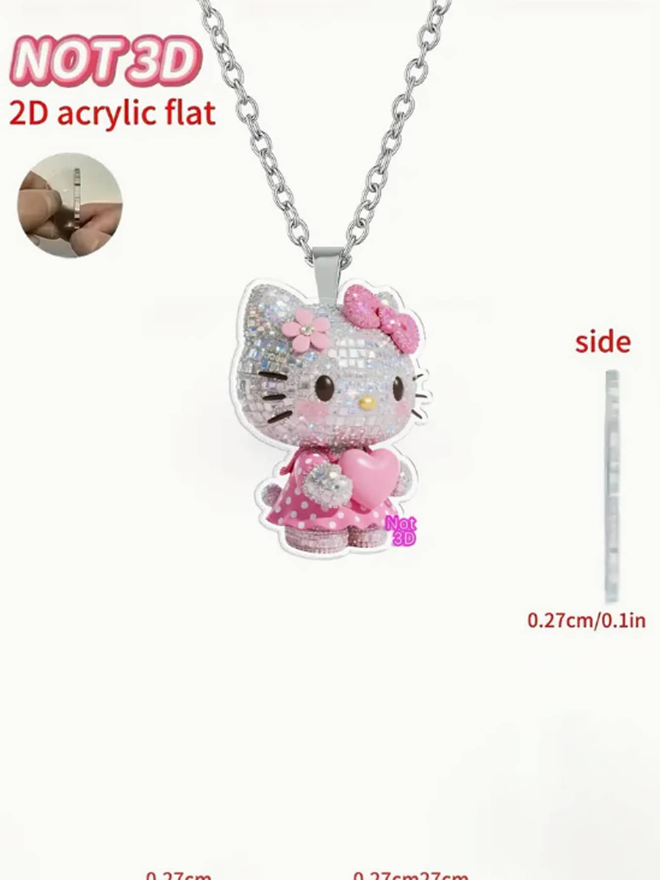 SANRIO 1件装2D项链 - 可爱粉色连衣裙搭配心形吊坠，日常或派对饰品，女孩生日/情人节礼物 - 官方配饰，时尚饰品，闪亮水钻，吊坠，可爱魅力，卡哇伊爱好者 - 彩色 - 查看 1