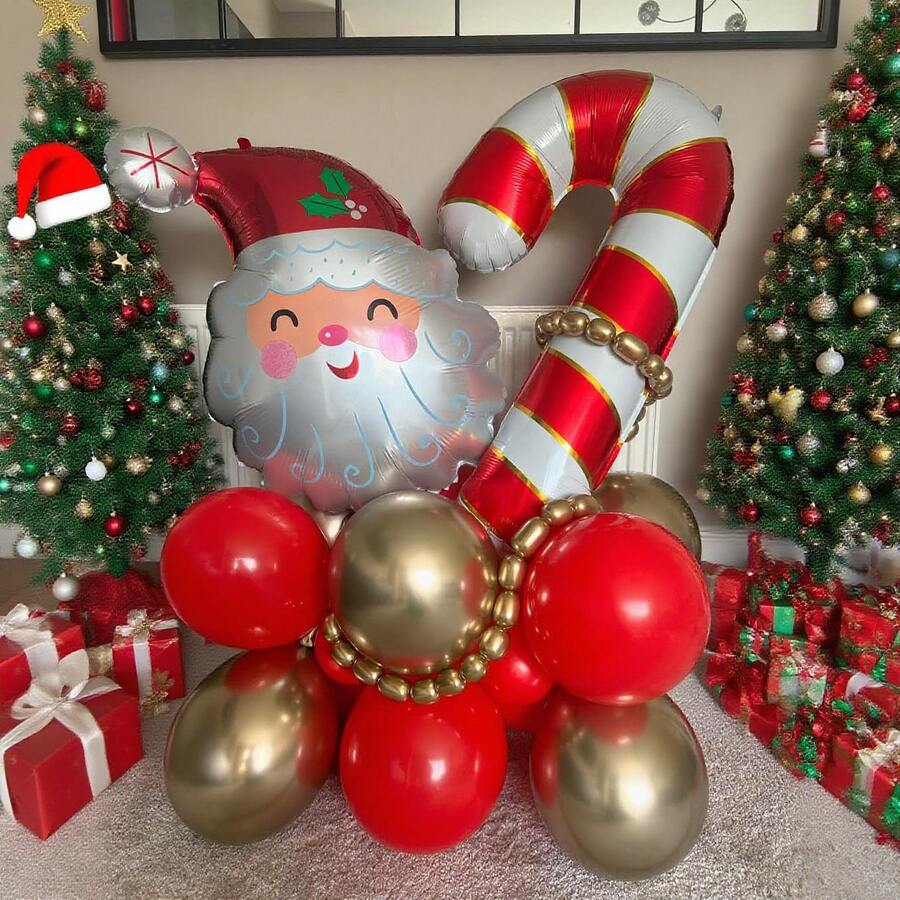 Bộ bóng bay cây thông Noel, bao gồm kẹo que lớn và nhỏ, bóng bay kẹo lá kim loại, bóng bay cao su vàng và đỏ, thích hợp để trang trí Giáng sinh, năm mới, trang trí tiệc ngày lễ, trang trí phòng, trang trí nhà cửa, đồ dùng cho tiệc Giáng sinh - Nhiều màu - Xem 1