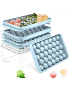 قالب ثلج بغطاء وصناديق ثلج - قالب ثلج دائري بغطاء، مناسب للثلاجة - قالب ثلج مع صندوق ثلج، مناسب للثلاجة (0.8 بوصة - 2 قطع، أزرق)