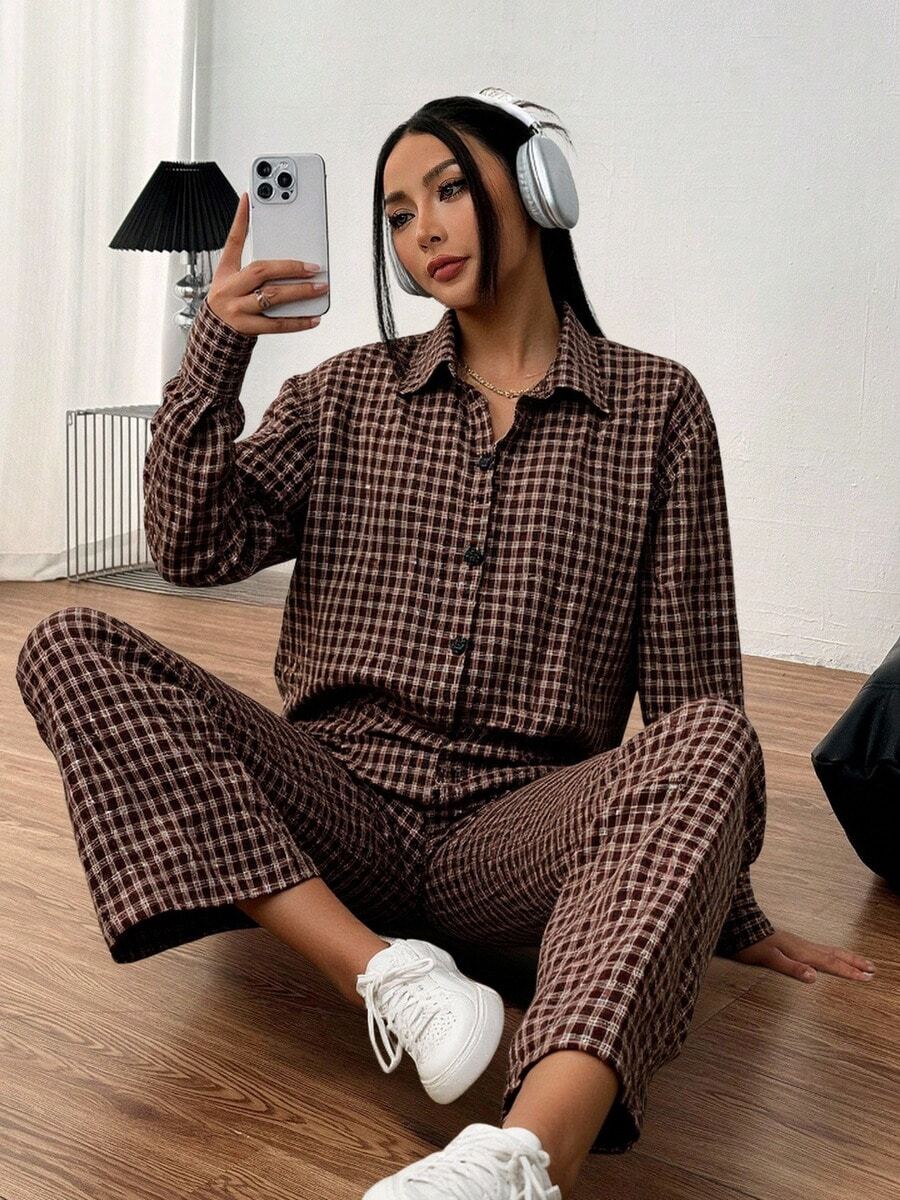 Women Two-Piece Outfits - Dark Coffee - View 1