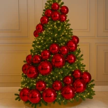 Kit 12 Pieces Christmas Ball 14cm Large Shiny Luxury Tree Decoration Perfect For Large Trees Premium Line - 紅色 - 查看 9