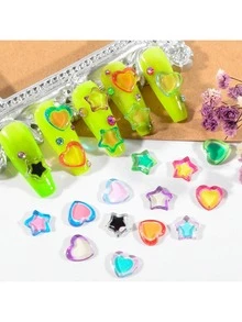 50 piezas/bolsa Encanto de uñas de resina con diseño de corazón de dopamina y estrella, accesorios de arte de uñas para puntas de manicura acrílica
