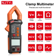 NJTY 1 件钳形万用表电流表套件，带蜂鸣器的数字钳形表，可测量电流、电压、温度、电容、电阻、检测、二极管连续性占空比 - 橘色 - 查看 9