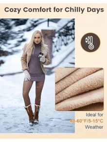 Fleece Lined Thermal Tights For Women, Ideal For Winter, Sime-Sheer Warm Leggings With A Variety Of Colors Suitable, Thick High-Waist & High-Stretch Warm Pantyhose, Soft Comfort Breathable For Skirts, Boots & Heels - 黑透蜂蜜 - 查看 8