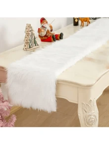 1 Piece White Christmas Plush Flag Tablecloth Home Decoration Table Runner, Modern White Plush Table Runner Suitable For Christmas Wedding Party Holiday Birthday Decoration, Home, Wedding, Party Christmas, Birthday And Holiday Party, Christmas Tablecloth Decoration, Christmas Decorations, Christmas Tablecloth Decoration, Christmas Decorations