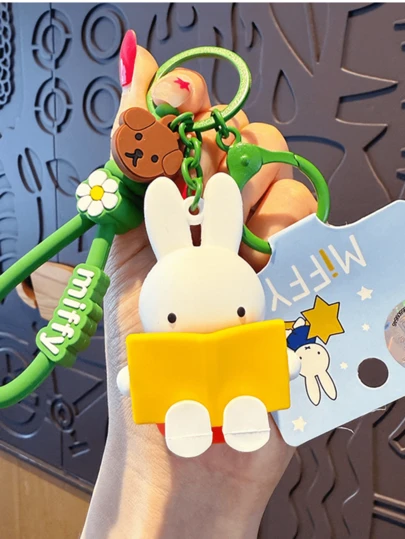 Reading Time Miffy Keychain Pendant – Official Licensed Cartoon Character Keyring With Cute Bunny & Bear Charms, Stylish Accessory For Bags Backpacks, Unique Gift For Kids Girls & Anime Collectors, Add A Playful Touch To Keys Luggage Bags