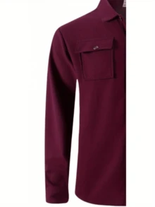 Autumn New Waffle Long Sleeved Pants Two-Piece Set Solid Color Double Pocket Button Up Cardigan Shirt Set - 酒紅色 - 查看 5