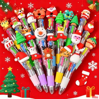 Mini jultecknade flerfärgade kulspetspennor, jultomten och älgen, flerfärgad, 4 färger kulspetspenna, flerfärgad kulspetspenna för kontorsstudier
