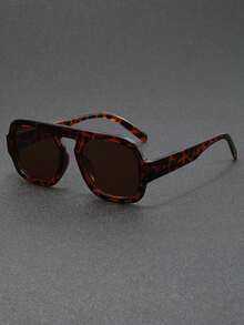 Men's Retro Double Bridge Square Fashion Glasses, Tortoiseshell - Multicolor - View 14