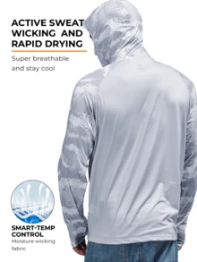 RODEEL Sun Hoodie Shirts W/ Removable Mask Neck Gaiter Men UPF 50+ UV Protection Long Sleeve Lightweight Quick Dry Moisture Wicking Breathable Cooling Athletic Activewear For Outdoor Hiking Fishing Construction Roofing Landscaping Work, Gifts For Men - 淺灰色 - 查看 3