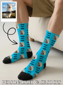 1PC Unisex Customizable Personalized Pet Portrait Pattern Gray And Black Comfortable Casual Socks, Suitable For Daily Wear Or As A Gift For Pet Lovers, Birthdays, Holidays, Available In Multiple Colors, An Excellent Gift For Friends