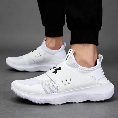 Under Armour Men's Running Shoes, Lightweight Breathable Cushioned, Outdoor Road Running Shoes, White, Hook And Loop Closure Sports Sneakers, No Lace Commuting Walking Outdoor Sports Shoes, Gym Training Casual Shoes, RUNPLAY 3024870-106