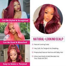 13x6 99J Burgundy Straight HD Transparent 13x4 Lace Front Human Hair 30 40 Long Inch Red Colored Lace Frontal Wigs For Women - 酒紅色 - 查看 4