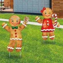 2pcs Gingerbread Man Christmas Decorations, Adorable Classic Shapes For Yard Signs, Perfect For Outdoor Christmas Decorations And Garden Decor.