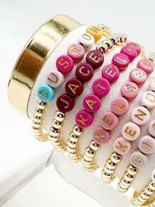 Customized Multi-Color Letter Beads And Round Beads Bracelet Set, Can Be Customized With Name, Slogan, Album Name, Concert Support, As A Gift For Relatives And Friends, As A Gift For Parents, As A Gift For Friends. Personalized Letter Bracelet.