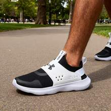 Under Armour 男士跑步鞋，轻便透气减震，户外公路跑鞋，白/黑配色，魔术贴搭扣运动鞋，免系带通勤步行户外运动鞋，健身训练休闲鞋，RUNPLAY - 黑色/白色 - 查看 4