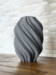 1 pièce Vase à fleurs en plastique moderne incurvé avec herbe de pampa artificielle, décoration minimaliste pour la maison, centre de table de mariage, salon, bureau, cadeau de pendaison de crémaillère, décoration de pièce, vase en verre à design torsadé gris