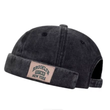 1 件男士 BROOKLYN 1631 时尚做旧简约百搭报童帽，休闲个性化水洗平顶帽，适合街头和日常佩戴 - 黑色 - 查看 1