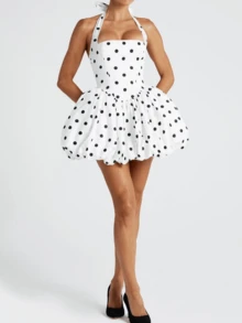 Women Sleeveless Halter Dress Summer Casual Tie Up Backless Corset Bubble Party Dress For Beach Club Streetwear - 彩色 - 查看 5