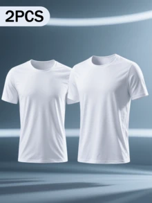 XCGV JK 2pcs Pack Men's Knitted Casual Round Neck Short Sleeve T-Shirt, Round Neck Short Sleeve T-Shirt, Round Neck Short Sleeve T-Shirt - trắng - Xem 1