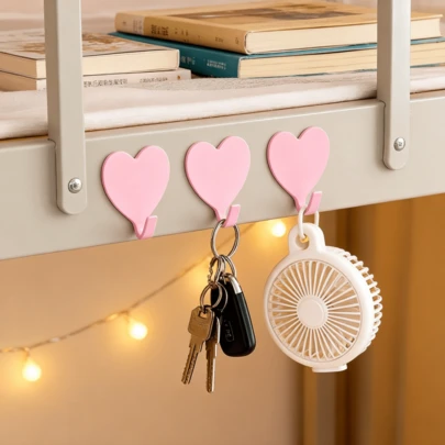 1/6pcs Heart-Shaped Self-Adhesive Wall Hooks - Cute Pink Design, Suitable For Living Room, Bedroom, Bathroom, Convenient For Hanging Small Items, Easy To Install Without Damaging Walls, Ideal For Bathroom Accessories, Kitchen Accessories, Home Decor, Christmas Party Decorations, Back To School Supplies, College Dorm Essentials, Making Life Cozier