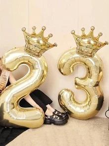 Globos con números y coronas doradas, adecuados para fiestas de cumpleaños de todas las edades y decoración de fiestas navideñas
