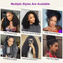 ZHENDEFA 1pc Real Human Hair Jerry Curl Half Wig, Glueless Flip Over Invisible Hairline Half Wig, Beginner Friendly Headband Wig For Women - SNatural - View 7