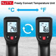 NJTY 1支装数字红外测温枪，适用于烹饪、烧烤和发动机温度检测 - 精准激光表面温度计，测量范围-58°F至1112°F，橙色配黑色点缀，液晶显示屏，电池供电（不含2节AAA电池），可检测发动机温度 | 时尚手持式温度计 | 舒适握感 - 黑色 - 查看 5